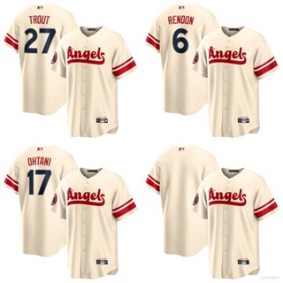 เสื้อกีฬาเบสบอล แขนสั้น พิมพ์ลายอนิเมะ Los Angeles Rendon Trout Ohtani Button-Down พลัสไซซ์ 2023 MLB