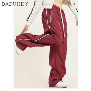 DaDuHey🎈 Womens  2023 New American Style Striped Casual Loose Sports Pants Drawstring Niche Jogging Trousers Cargo Pants