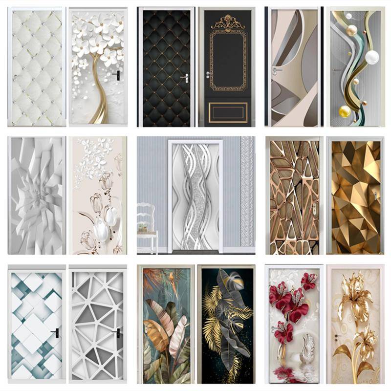 ที่กําหนดเองสายเงินประตูนามธรรมสติกเกอร์ที่ทันสมัยพีวีซีภาพ3งเรขาคณิตวอลล์เปเปอร์ตกแต่งห้องนั่งเล่นผนังโปสเตอร์สติกเกอร์ติดด้วยตนเอง