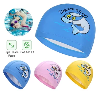 🎇พร้อมส่ง🎊 หมวกว่ายน้ำเด็ก หมวกว่ายน้ำผ้าPUความยืดหยุ่นดี ออกแบบสวย ลายน่ารัก ใส่สบาย