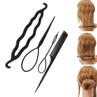 💋สตรี 4Pcs Hair TwistStyling ClipStick เครื่องทำ Bun เครื่องหนีบผมอุปกรณ์เสริมผม