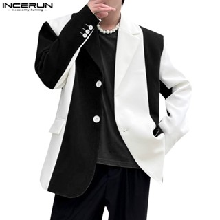 INCERUN Mens contrast color patchwork long-sleeved suit coat