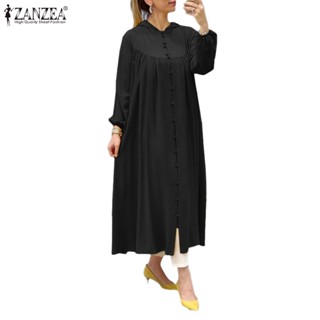 ZANZEA Womens Long Sleeve Maxi Dress Hooded Casual Loose Pleated A Line Long Dresses