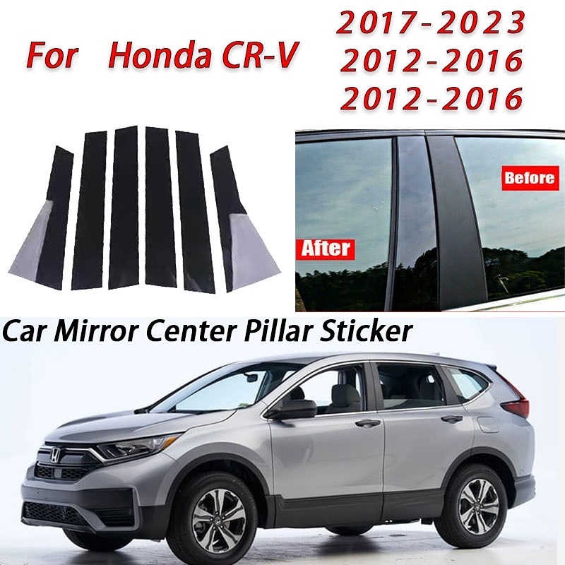 สติกเกอร์ฟิล์มติดเสากระจกรถยนต์ สีดํามันวาว สําหรับ Honda CRV CR-V G3 G4 G5 2012-2016 2017-2022 6 ชิ้น