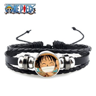 สร้อยข้อมือ หนังถัก รูปการ์ตูนโจรสลัด One Piece Luffy สไตล์พังก์ สีดํา อุปกรณ์เสริม สําหรับคอสเพลย์