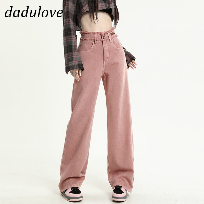 DaDulove2026 New Korean Version of INS Dirty Pink Casual Pants Raw Edge High Waist Loose WOMEN'S Wid