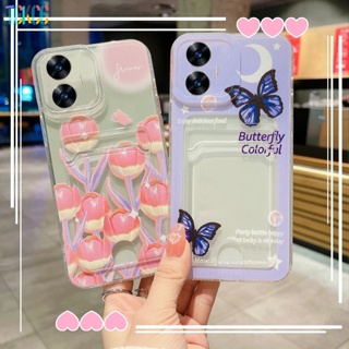 เคสโทรศัพท์มือถือแบบนิ่ม Tpu ใส กันกระแทก ลายดอกไม้ พร้อมช่องใส่บัตร สําหรับ Realme C55 C30 C30s C33 C35 C25 C20 C21 C12 C15 C21Y C25Y C20A