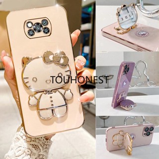 เคส Xiaomi Poco X3 Pro เคส Xiaomi Poco X4 Pro Casing Xiaomi Poco X2 Case Xiaomi Poco F3 GT Cover Xiaomi Poco X3 NFC Case Xiaomi Poco C31 Case Xiaomi Poco C40 Cute Anime Cartoon Vanity Mirror Hello Kitty Holder Phone Case With Metal Sheet TK โทรศัพท์มือถือ