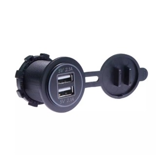 อุปกรณ์รถยนต์ Socket usb charger ชาร์จ USB DC12V-24V กันน้ำ Dual USB Charger 5V 2.1A 2 ช่อง ไฟสีเขียว