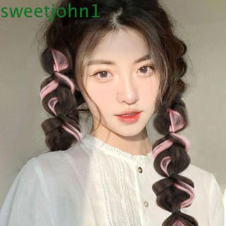 Sweetjohn ผ้าโพกศีรษะถักเปีย Kawaii Twist Princess Lantern Bubble Braid Wig ต่อผม