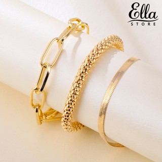 Ellastore123 สร้อยข้อมือโซ่งู ชุบไฟฟ้า หลายชั้น ปรับได้ สําหรับผู้หญิง 3 ชิ้น