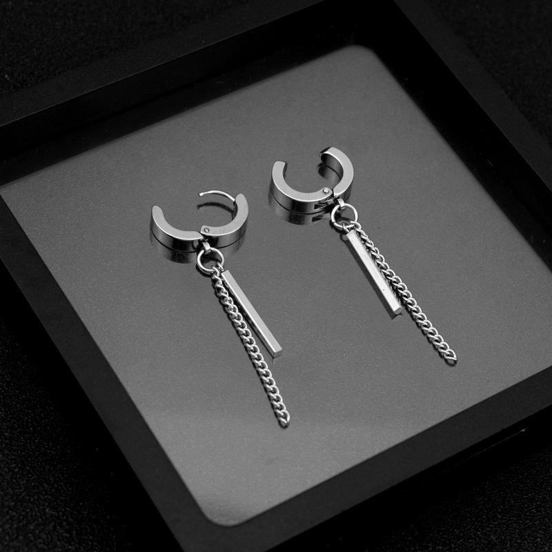 1 ชิ้น เหล็กไทเทเนียม ต่างหูสตั๊ด พู่โซ่ยาว ต่างหู เครื่องประดับ อุปกรณ์เสริม - รูปที่ 2