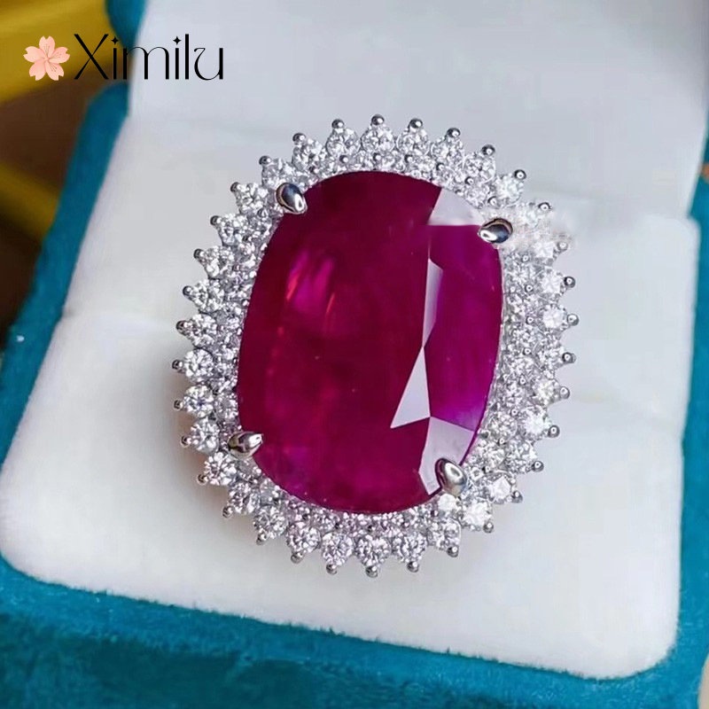 ♥ ต้นฉบับหรูหรา โมซัมบิก คริสตัลสีแดงโอ้อวดเจ้าหญิงไดอาน่าแหวนหญิงเครื่องประดับแต่งงาน