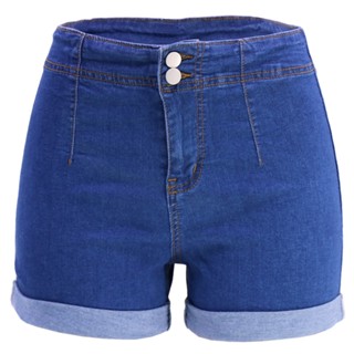 Jeans Women Blue Cotton High Waist Denim Straight Shorts Women