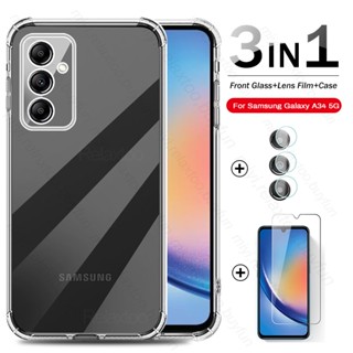 3to1 Samung A34 5G Case + Camere Screen Protector Tempered Glass For Samsung Galaxy A34 A 34 5G 2023 A346B 6.6" Protect Fundas