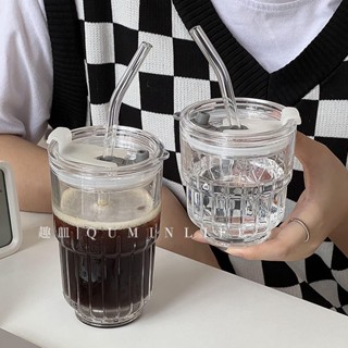 Ins แก้วน้ํา แก้วกาแฟ ชา น้ําผลไม้ มะนาว เรียบง่าย พร้อมหลอดดูด