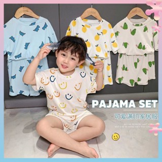 Baby suit loose summer short-sleeved shorts childrens ice silk fabric pajamas boys and girls cool home clothes air conditioning clothes