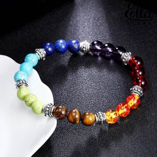 Ellastore123 สร้อยข้อมือลูกปัดหินเทียม ยืดหยุ่น 7 จักระ หลากสี เครื่องประดับ สําหรับตกแต่ง เล่นโยคะ ของขวัญ