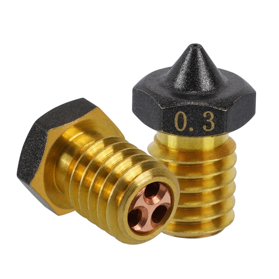 หัวฉีดเคลือบ PTFE CHT E3D V6 ทองเหลือง ไม่ติดเส้นใย ความเร็วสูง สําหรับเครื่องพิมพ์ 3D 2 ชิ้น