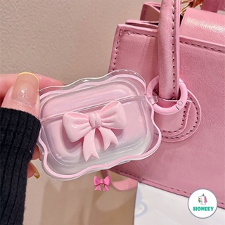 เคสหูฟังบลูทูธไร้สาย แบบนิ่ม ใส ประดับโบว์ 3D สีชมพู สําหรับ Airpods 1 2 3 pro pro 2