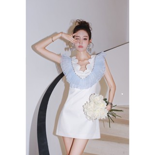 French light extravagance, high quality, Eugen lace, wavy summer dress, sweet, spicy, bare back, high waist, short skirt.