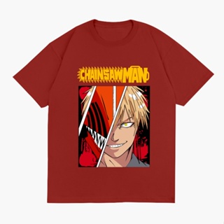 tshirt เสื้อยืด พิมพ์ลายการ์ตูนอนิเมะ CHAINSAW MAN ACIENT DENJI ทรงสามเหลี่ยม สําหรับผู้ชาย(S-5XL)