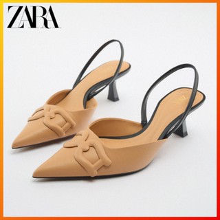 Zara รองเท้าส้นสูง เปิดส้น สีเบจ แฟชั่นฤดูใบไม้ร่วง สําหรับผู้หญิง 2237010 098