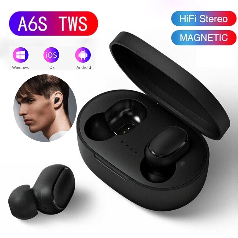 A6S Mini Xiaomi หูฟังบลูทูธไร้สาย Air Pro Earbuds Style หูฟังสเตอริโอ Mini Sports บลูทูธ 5.0 หูฟังลด