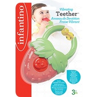 *แถมฟรี สายคล้องยางกัด ยืดหด* Infantino ยางกัดสตรอเบอรี่ สีแดงสดใส VIBRATING TEETHER (STRAWBERRY)