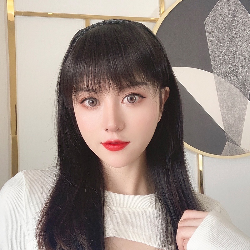 อารมณ์ ปุย วิกผม ที่คาดผม พร้อมหน้าม้า / ทนความร้อน ต่อผมหน้าม้า คลิป / เครื่องประดับผม ผู้หญิง ไร้รอยต่อ