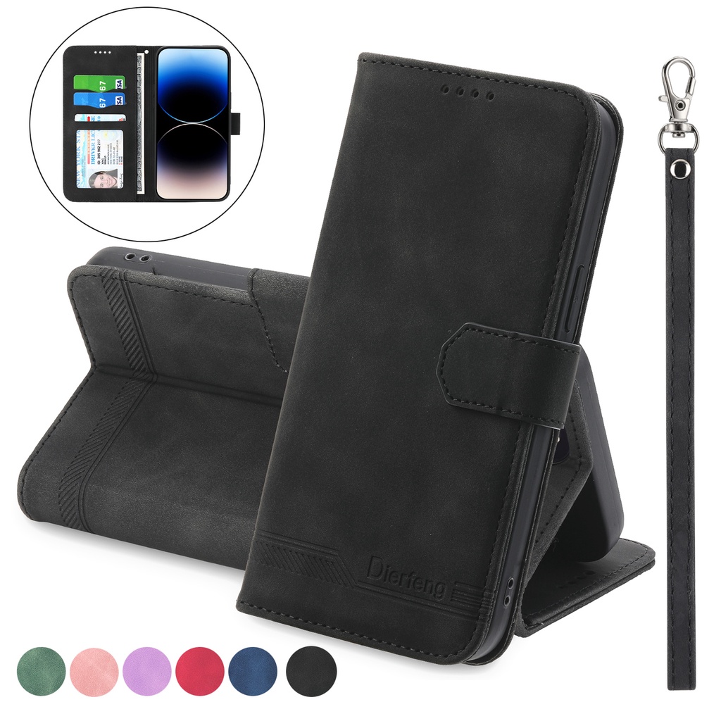 เคสซัมซุง Case for Samsung Galaxy S24 FE 5G S23 Ultra S21 S22 Plus S10 S21+ S22+ S23+ S24+ เคสโทรศัพท์หนัง PU TPU นิ่ม ผิวด้าน ฝาพับ พร้อมช่องใส่บัตร และสายคล้องมือ สําหรับ Matte PU Leather Flip Cover Wallet Hand Strap Lanyard ซองมือถือ ฝาพับหนัง