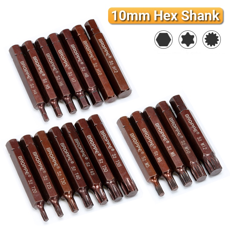 Torx ไขควง Bit 10 มม.Hex Shank, S2 เหล็กความปลอดภัยพิเศษ 12 จุด Triple Square Spline Bit Hex หัว Allen ประแจสว่านกระแทกรถสกรู Driver Bits 30 มม./75 มม.