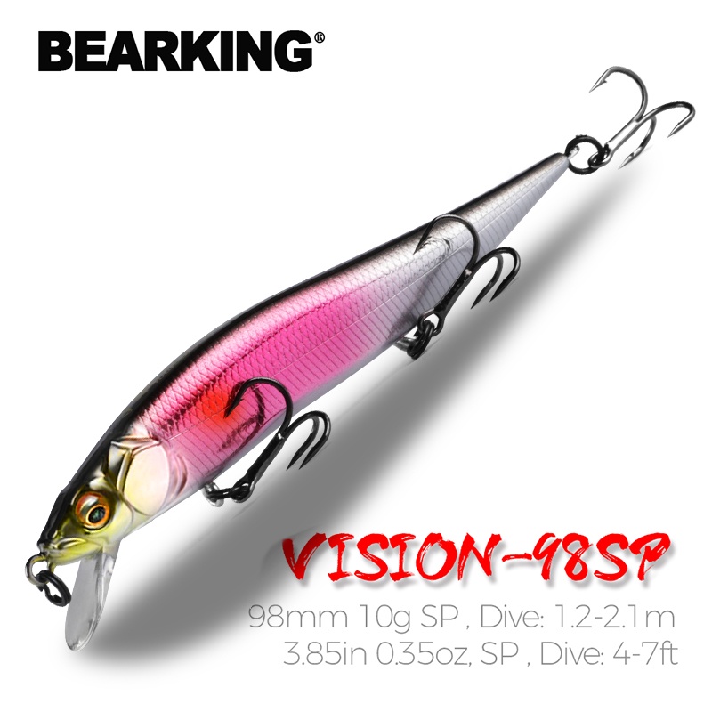 BEARKING 9.8 ซม.10g SP ดําน้ํา 2.1m professional Minnow Wobbler เหยื่อตกปลาคุณภาพ Skingbaits เหยื่อประดิษฐ์ Predator tackles