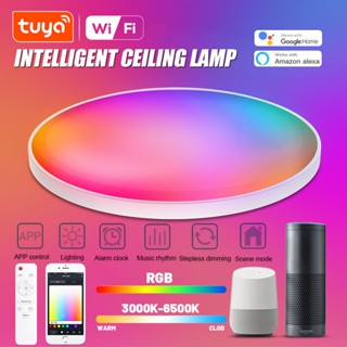 Abuss Tuya WiFi RGB C W LED สมาร์ทโคมไฟเพดานปรับ colorlight โคมไฟเพดาน Siri เสียงการควบคุมระยะไกลหลอดไฟสำหรับห้องนั่งเล่นตกแต่งห้องนอน