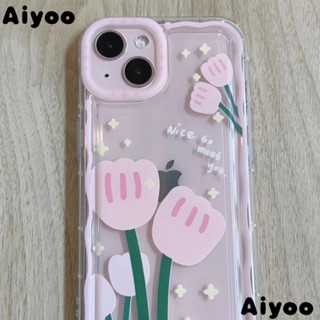 ✅เคสป้องกันโทรศัพท์มือถือใส แบบนิ่ม ลายดอกทิวลิป สีชมพู สําหรับ Apple iPhone 14 13pro 11 12 XR WHB6