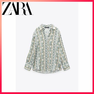 Zara ใหม่ เสื้อเชิ้ต พิมพ์ลายโซ่ สําหรับผู้หญิง