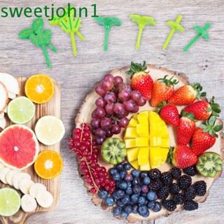 Sweetjohn ไม้จิ้มฟันพลาสติกรูปใบไม้สําหรับตกแต่งเค้กซูชิ