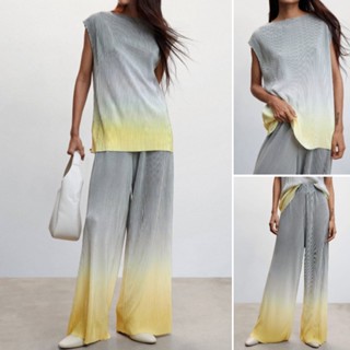 Zara Sets 23 เสื้อท็อป ผ้าซาติน จับจีบ และกางเกงขายาว ทรงหลวม แฟชั่นฤดูใบไม้ผลิ47044005 47084005