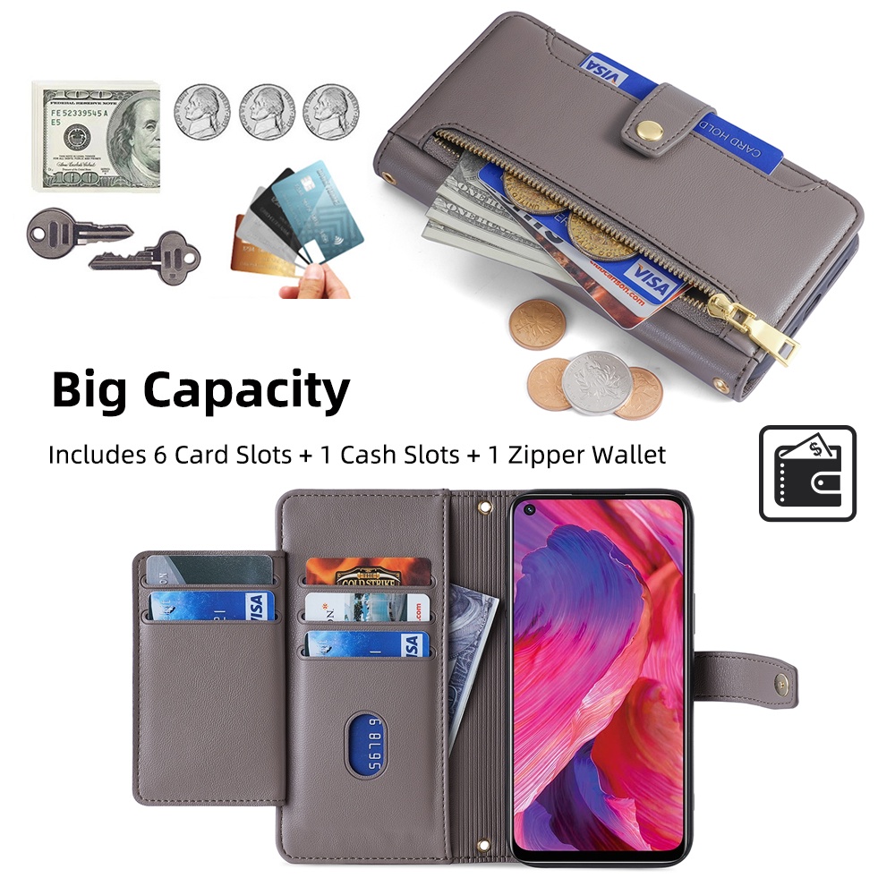 Oppo Reno 10 Pro Plus Reno10 Pro+ กระเป๋าสตางค์ มีซิป รูปที่ 4