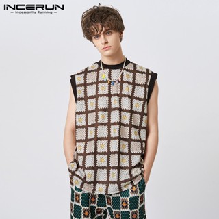 Incerun เสื้อกล้าม คอกลม แขนกุด ลายสก๊อต ขนาดเล็ก สําหรับผู้ชาย