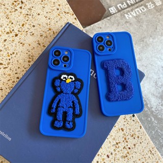 เคสโทรศัพท์มือถือ ผ้ากํามะหยี่ขนนิ่ม ลาย Sesame Street KWAS KWAS Klein สีฟ้า สําหรับ iPhone 13promax 11 12 X XR XSMAX