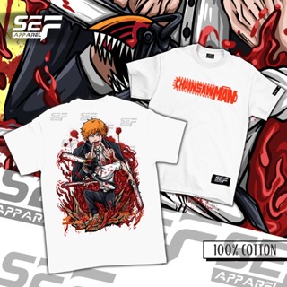 เสื้อยืดSEF Apparel Anime DEnji Chainsaw form Unisex T shirt Cotton CVC 220 Gsm เสื้อยืดสีขาวผู้หญิง