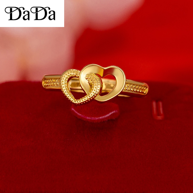 [GIGI Fashion] แหวนแต่งงาน ทองแท้ 18k รูปหัวใจคู่ ปรับได้ สําหรับผู้หญิง