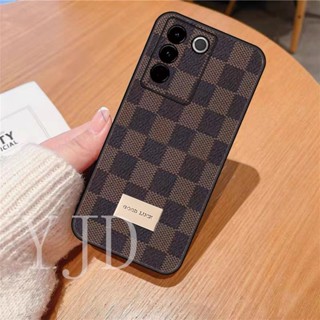 Yjd เคสโทรศัพท์มือถือ ขอบนิ่ม กันกระแทก ลายตารางหมากรุก หรูหรา สําหรับ Vivo V27 Pro V27e