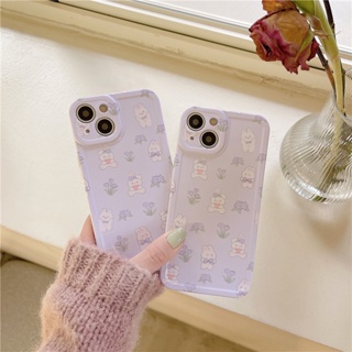 เคสโทรศัพท์มือถือแบบแข็ง กันกระแทก ลายดอกทิวลิป กระต่าย สําหรับ iPhone 14 Pro Max 13 Pro iPhone 12 11