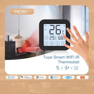 Moes Tuya WiFi IR เทอร์โมสตัทควบคุมหน้าจอ LCD ปุ่มสัมผัส รีโมตไร้สาย เซ็นเซอร์อุณหภูมิและความชื้นในตัว alexa