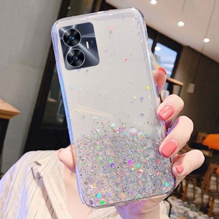 เคสโทรศัพท์มือถือแบบนิ่ม TPU ใส กันกระแทก แต่งกลิตเตอร์ สีชมพู สําหรับ Realme C55 C55