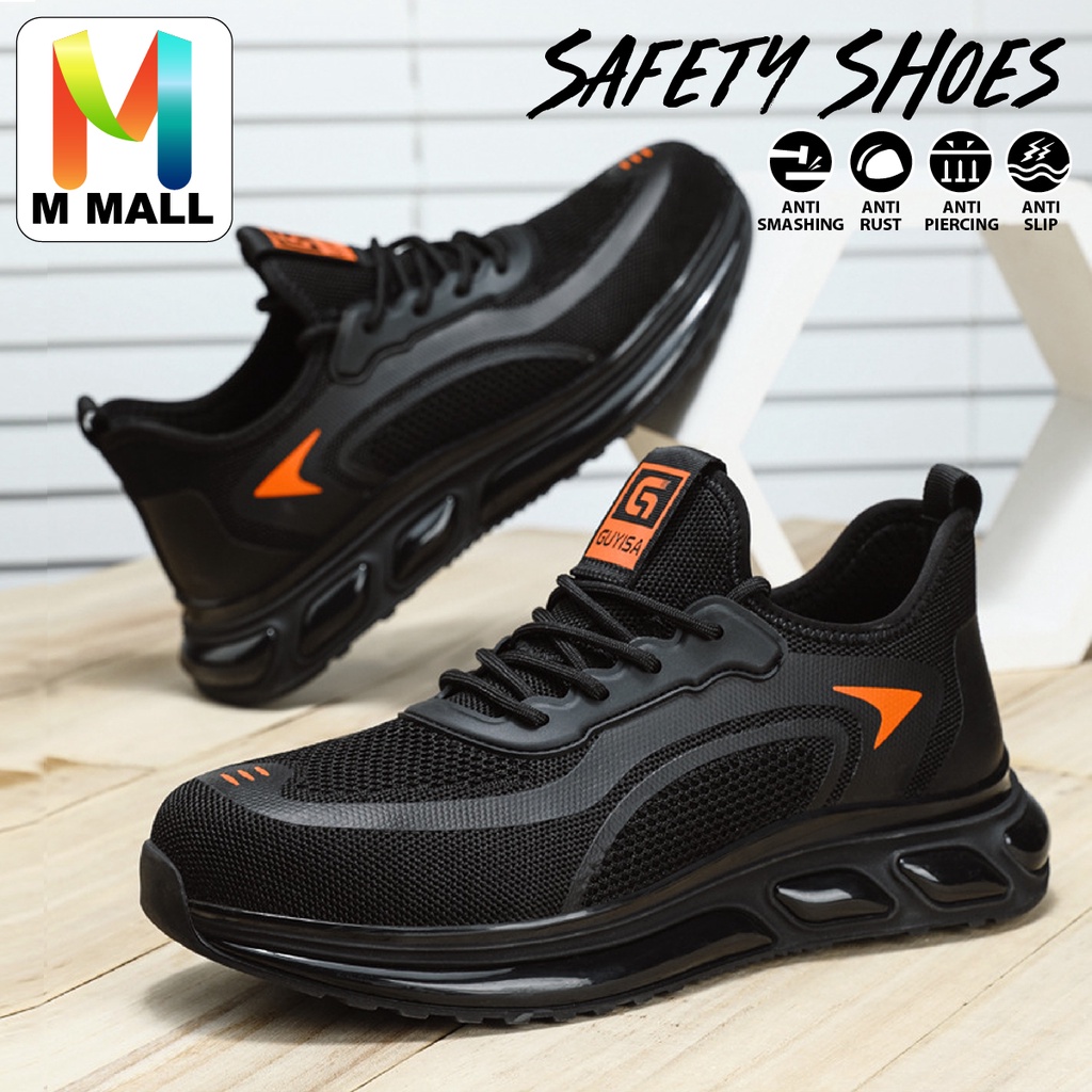 GUYISA Safety Shoes ผู้ชาย anti-sashing anti-piercing รองเท้าทํางานที่ทนต่อการสึกหรอ - 0292 (สีดํา)