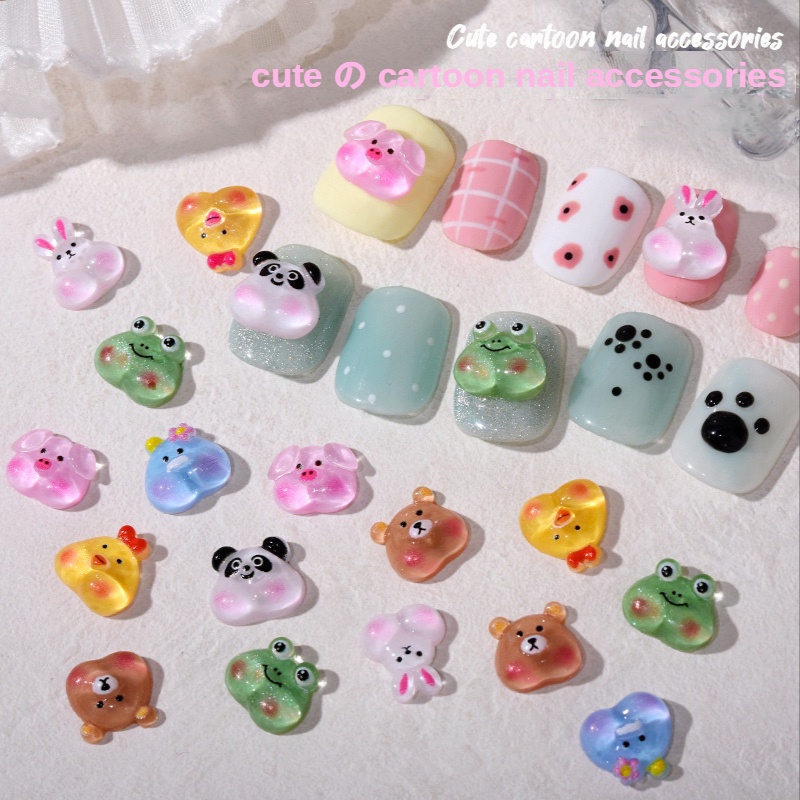 หินเรซิ่น ลายการ์ตูนกบ หมี กระต่าย 3D สําหรับตกแต่งเล็บ DIY 10 ชิ้น