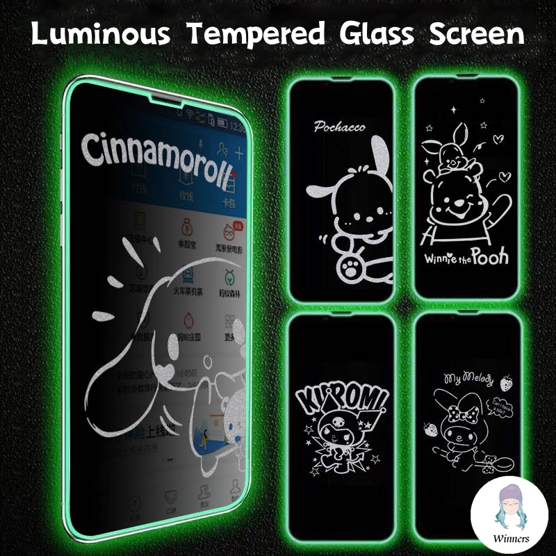 การ์ตูนฟิล์ม 20D Anti-spy ความเป็นส่วนตัว Luminous กระจกนิรภัยป้องกันหน้าจอสําหรับ IPhone 16 15 14 12 11 Pro XR XS Max 7 8 Plus ป้องกันหน้าจอฟิล์มฝาครอบ